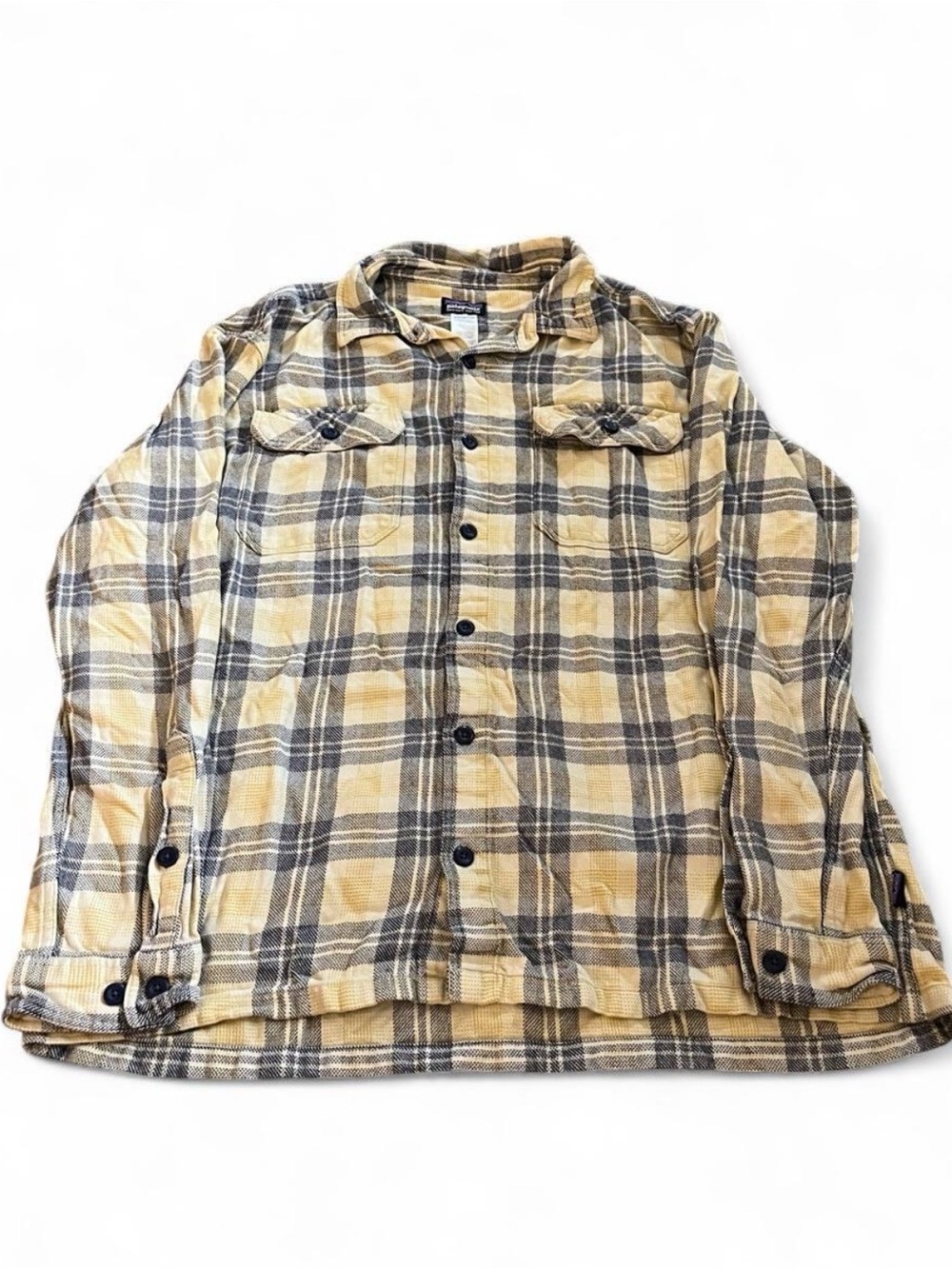 Patagonia Mens Large Fjord Flannel Shirt Long Sleeve Button Up Yellow L Cotton.